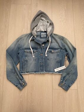 Highway Jeans Light Blue Denim Jacket with Gray Hood